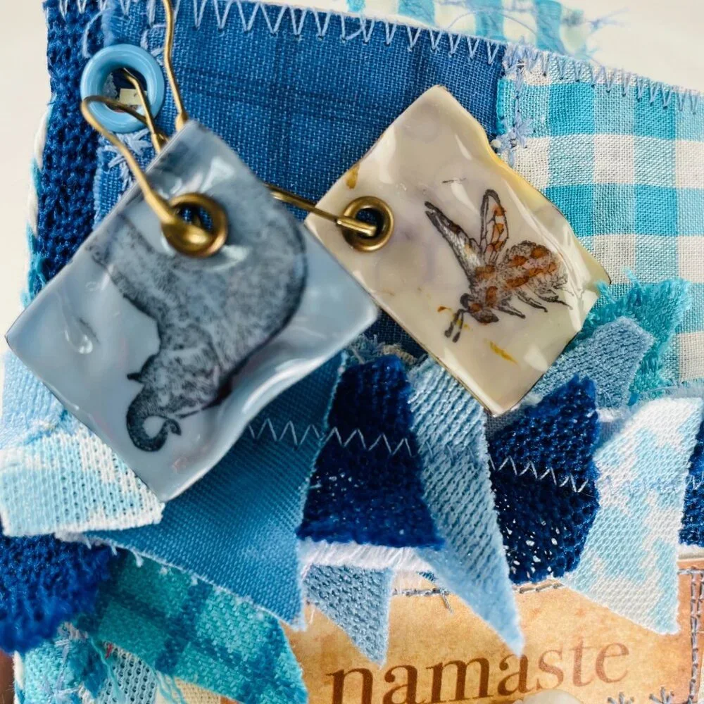 Handmade Junk Journal Mini Patchwork Fabric with Writing Board Ephemera Loaded u